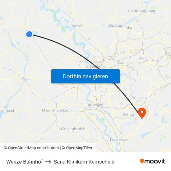 Weeze Bahnhof to Sana Klinikum Remscheid map
