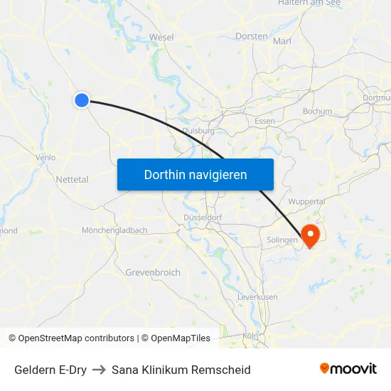 Geldern E-Dry to Sana Klinikum Remscheid map