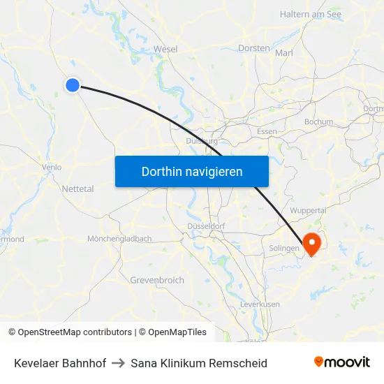 Kevelaer Bahnhof to Sana Klinikum Remscheid map