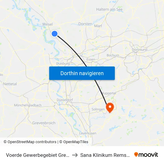 Voerde Gewerbegebiet Grenzstr. to Sana Klinikum Remscheid map