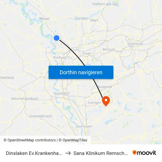 Dinslaken Ev.Krankenhaus to Sana Klinikum Remscheid map