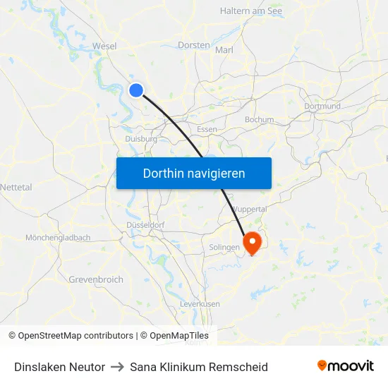 Dinslaken Neutor to Sana Klinikum Remscheid map