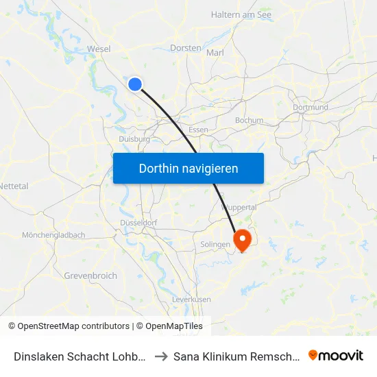 Dinslaken Schacht Lohberg to Sana Klinikum Remscheid map