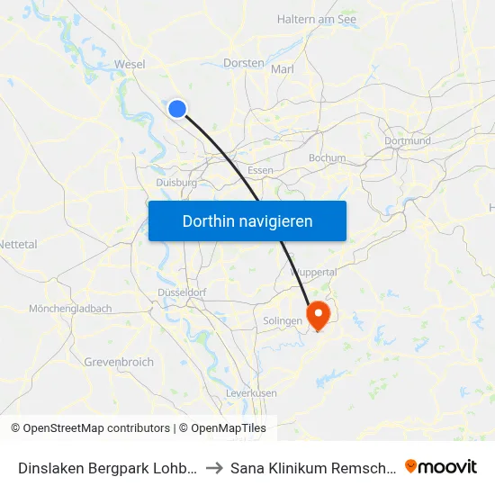 Dinslaken Bergpark Lohberg to Sana Klinikum Remscheid map