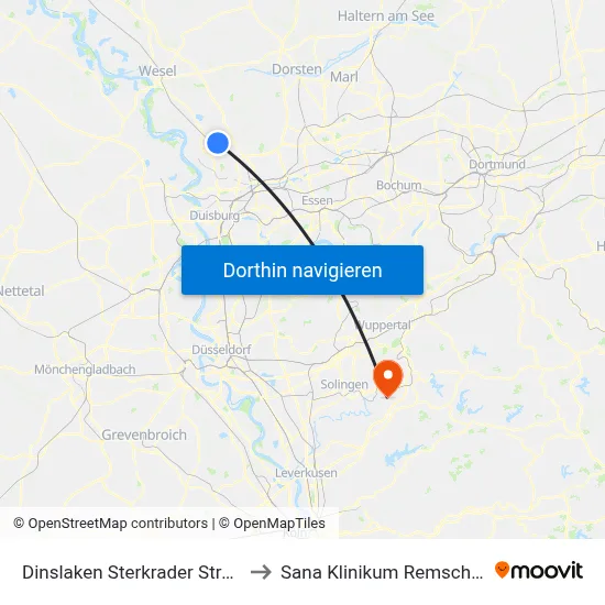 Dinslaken Sterkrader Straße to Sana Klinikum Remscheid map
