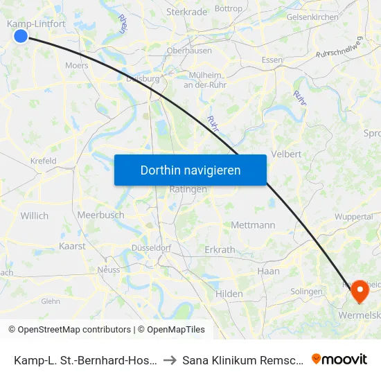 Kamp-L. St.-Bernhard-Hospital to Sana Klinikum Remscheid map