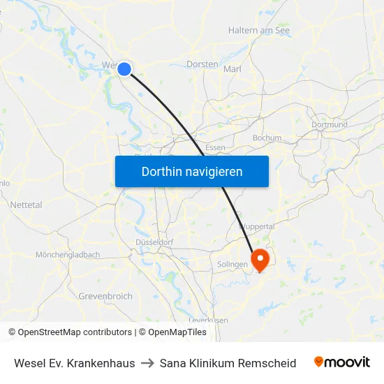 Wesel Ev. Krankenhaus to Sana Klinikum Remscheid map