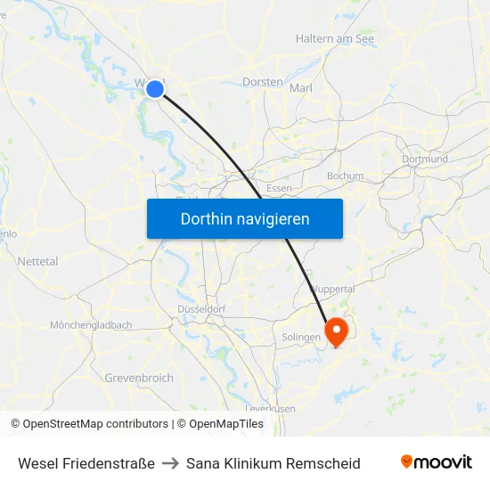 Wesel Friedenstraße to Sana Klinikum Remscheid map