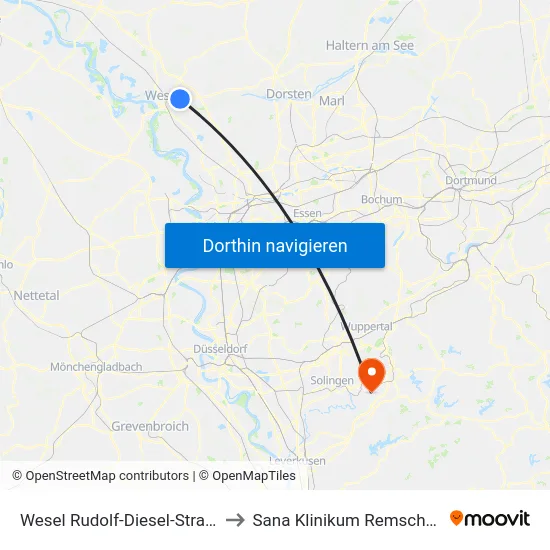 Wesel Rudolf-Diesel-Straße to Sana Klinikum Remscheid map