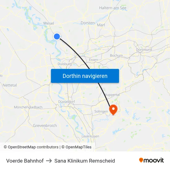 Voerde Bahnhof to Sana Klinikum Remscheid map