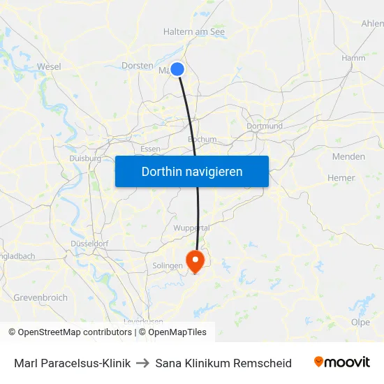 Marl Paracelsus-Klinik to Sana Klinikum Remscheid map