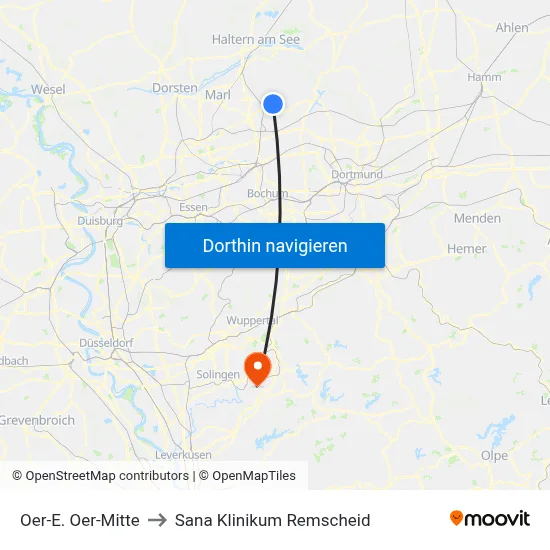 Oer-E. Oer-Mitte to Sana Klinikum Remscheid map
