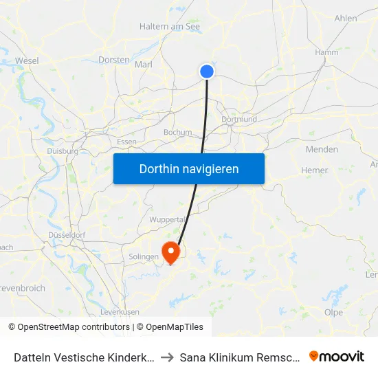 Datteln Vestische Kinderklinik to Sana Klinikum Remscheid map