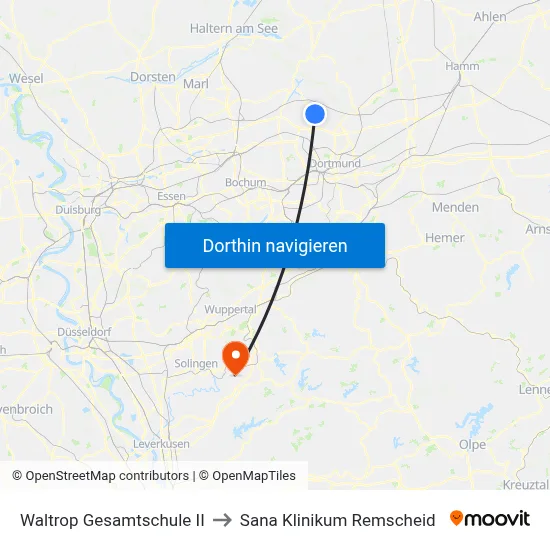 Waltrop Gesamtschule II to Sana Klinikum Remscheid map