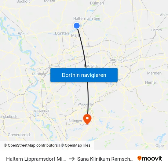Haltern Lippramsdorf Mitte to Sana Klinikum Remscheid map