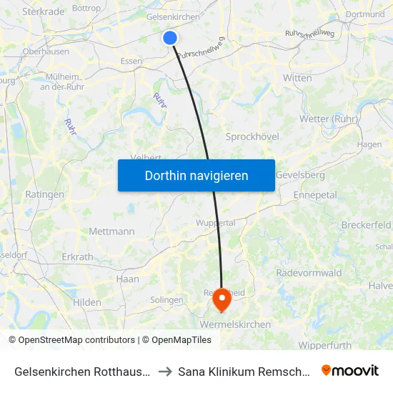 Gelsenkirchen Rotthausen to Sana Klinikum Remscheid map