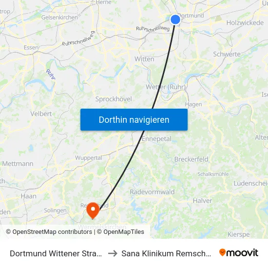 Dortmund Wittener Straße to Sana Klinikum Remscheid map