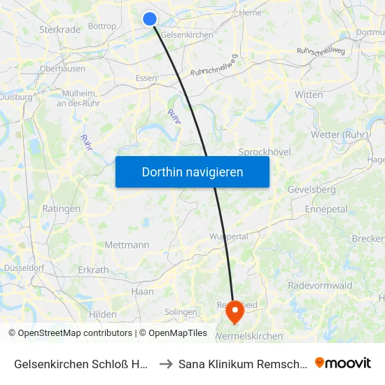Gelsenkirchen Schloß Horst to Sana Klinikum Remscheid map