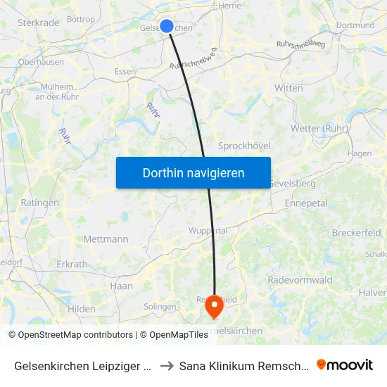 Gelsenkirchen Leipziger Str. to Sana Klinikum Remscheid map