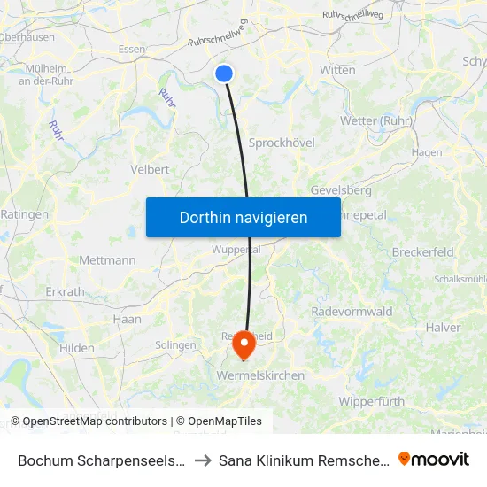 Bochum Scharpenseelstr. to Sana Klinikum Remscheid map