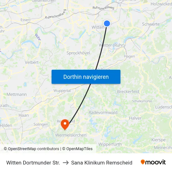 Witten Dortmunder Str. to Sana Klinikum Remscheid map