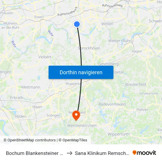 Bochum Blankensteiner Str. to Sana Klinikum Remscheid map