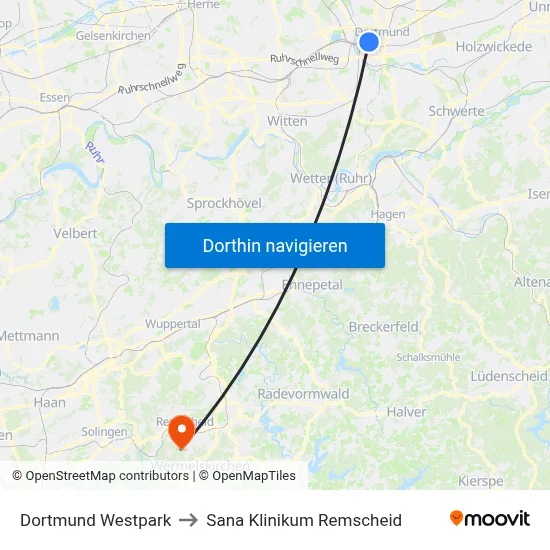 Dortmund Westpark to Sana Klinikum Remscheid map