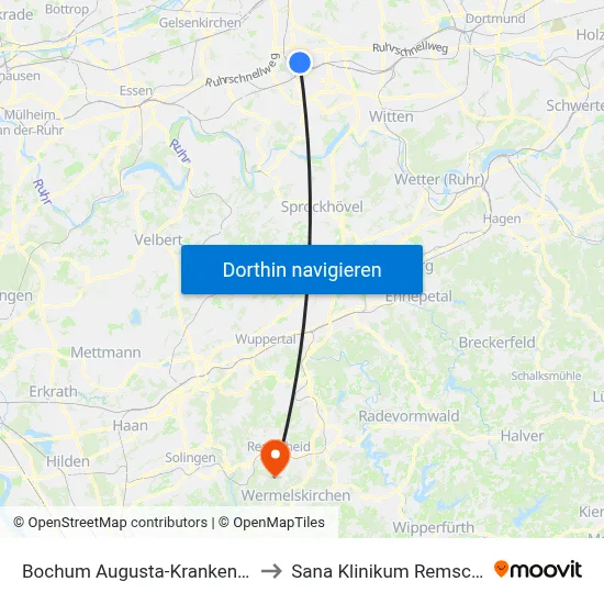 Bochum Augusta-Krankenhaus to Sana Klinikum Remscheid map