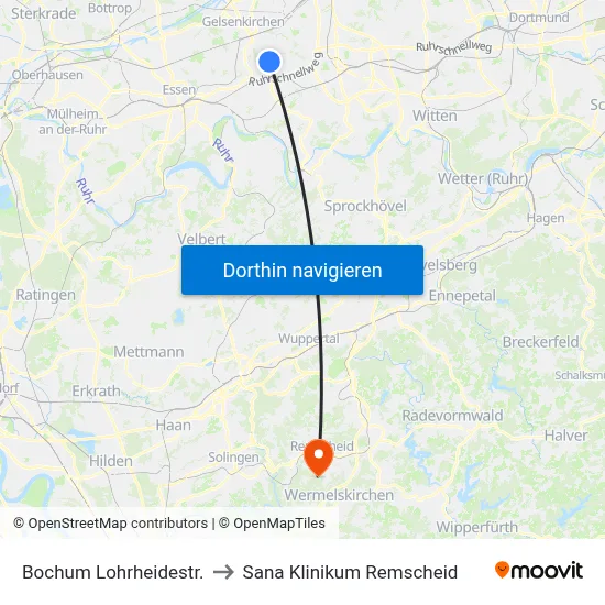 Bochum Lohrheidestr. to Sana Klinikum Remscheid map
