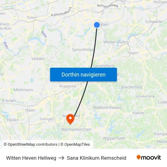 Witten Heven Hellweg to Sana Klinikum Remscheid map