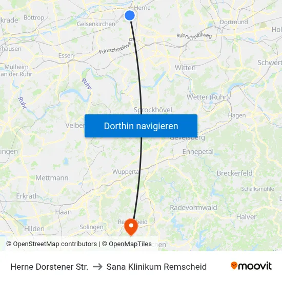 Herne Dorstener Str. to Sana Klinikum Remscheid map