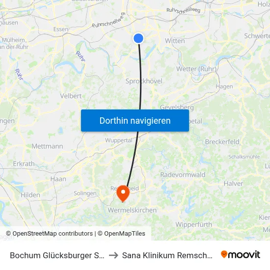 Bochum Glücksburger Str. to Sana Klinikum Remscheid map