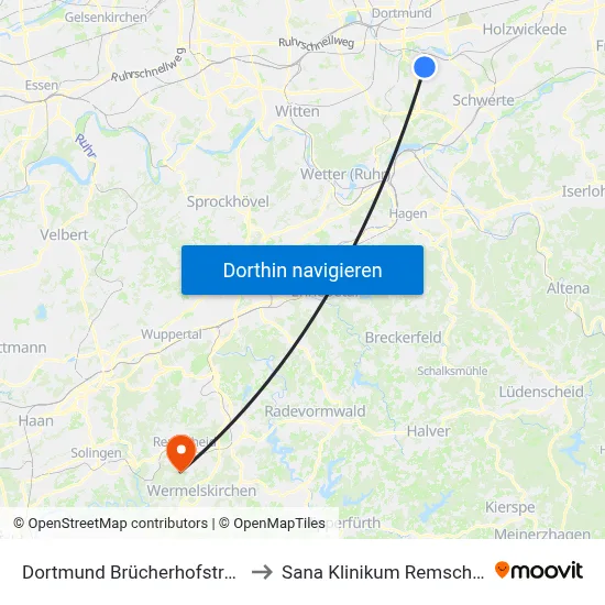 Dortmund Brücherhofstraße to Sana Klinikum Remscheid map
