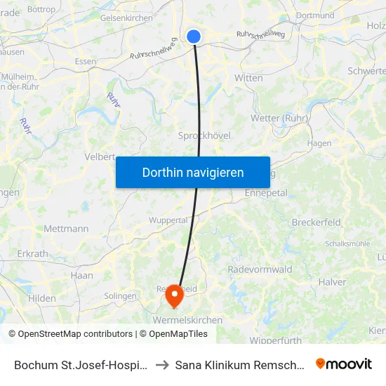 Bochum St.Josef-Hospital to Sana Klinikum Remscheid map