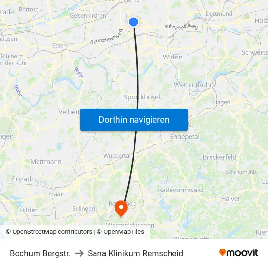 Bochum Bergstr. to Sana Klinikum Remscheid map
