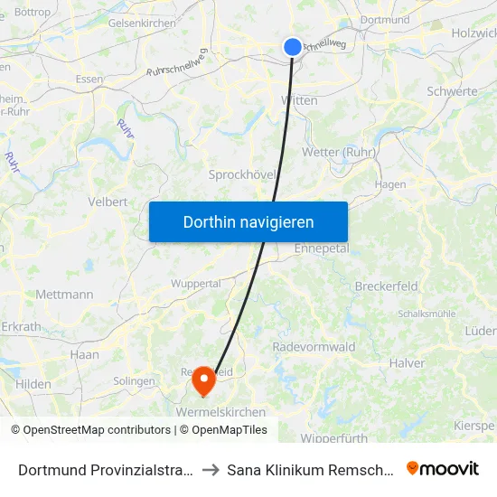Dortmund Provinzialstraße to Sana Klinikum Remscheid map