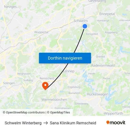 Schwelm Winterberg to Sana Klinikum Remscheid map
