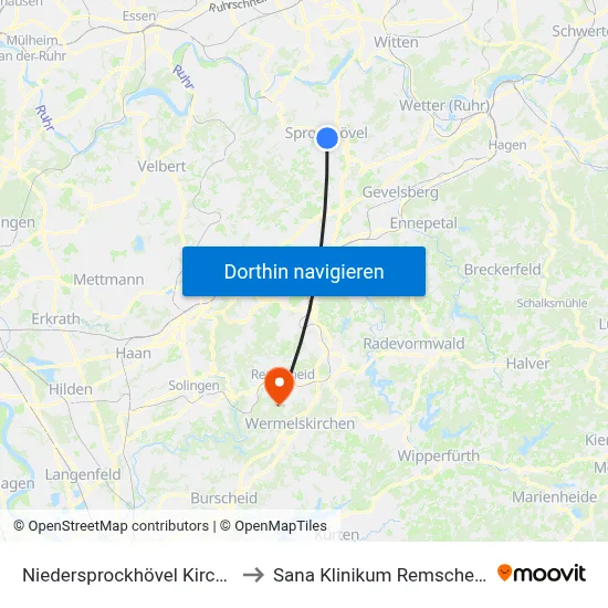 Niedersprockhövel Kirche to Sana Klinikum Remscheid map