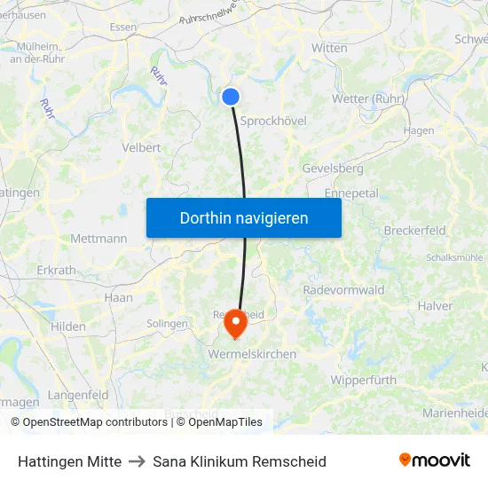 Hattingen Mitte to Sana Klinikum Remscheid map