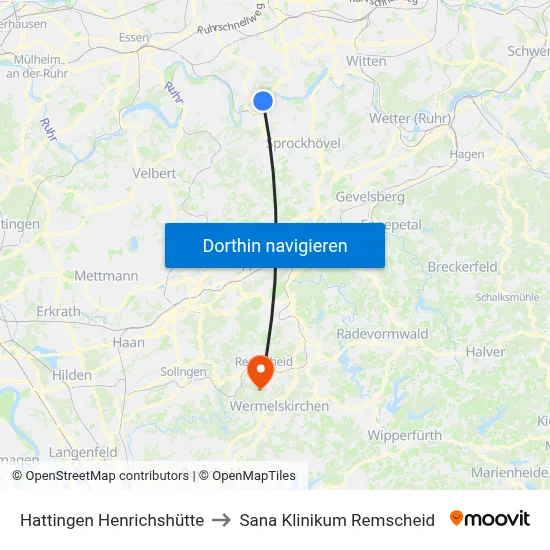 Hattingen Henrichshütte to Sana Klinikum Remscheid map