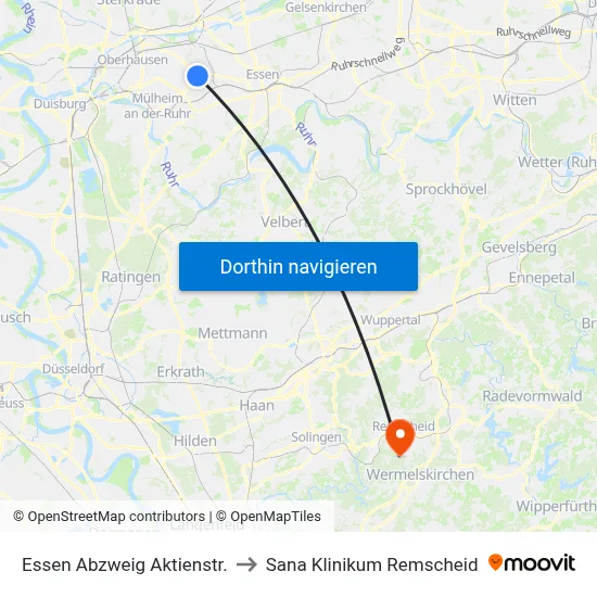 Essen Abzweig Aktienstr. to Sana Klinikum Remscheid map