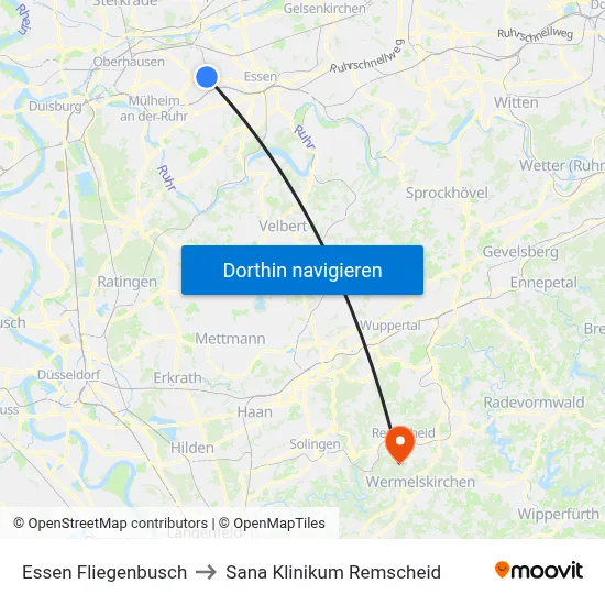 Essen Fliegenbusch to Sana Klinikum Remscheid map