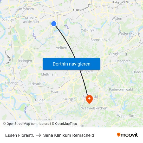 Essen Florastr. to Sana Klinikum Remscheid map