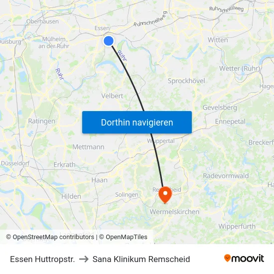Essen Huttropstr. to Sana Klinikum Remscheid map