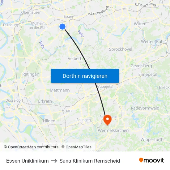 Essen Uniklinikum to Sana Klinikum Remscheid map