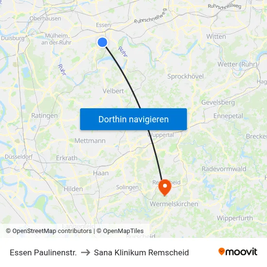 Essen Paulinenstr. to Sana Klinikum Remscheid map