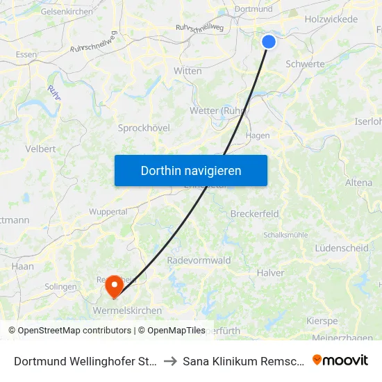 Dortmund Wellinghofer Straße to Sana Klinikum Remscheid map