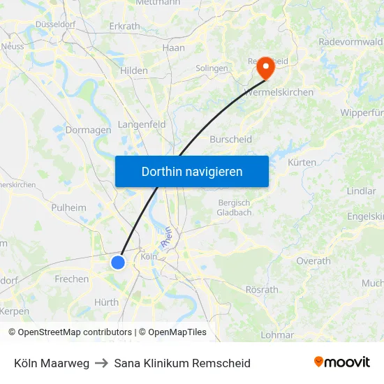 Köln Maarweg to Sana Klinikum Remscheid map
