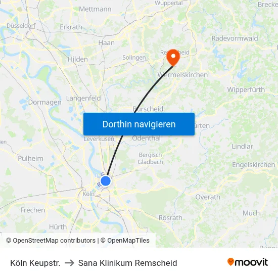 Köln Keupstr. to Sana Klinikum Remscheid map