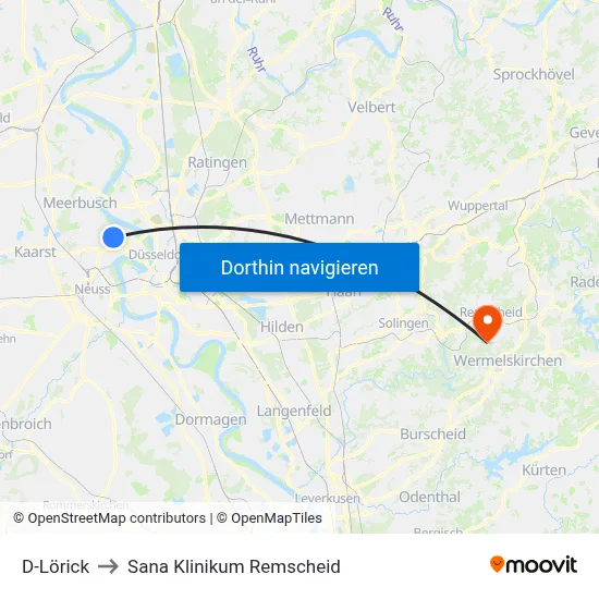 D-Lörick to Sana Klinikum Remscheid map
